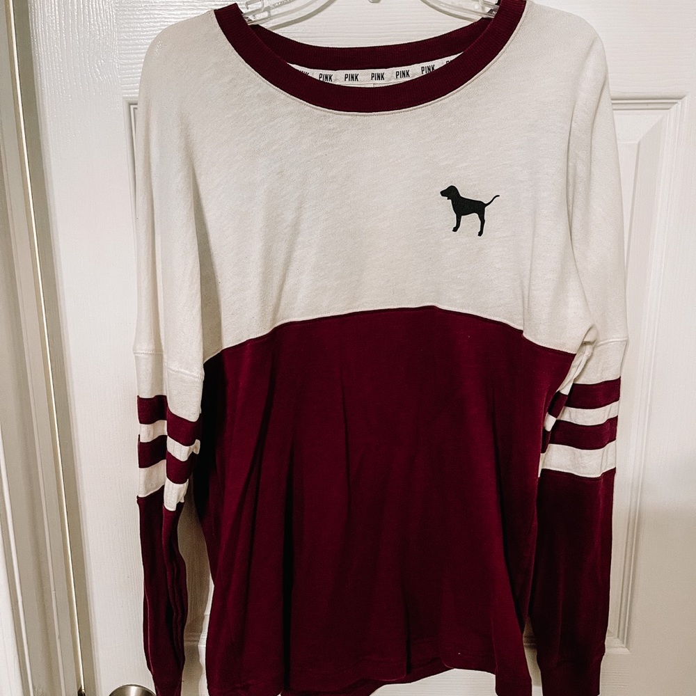 PINK maroon and white long sleeve tee